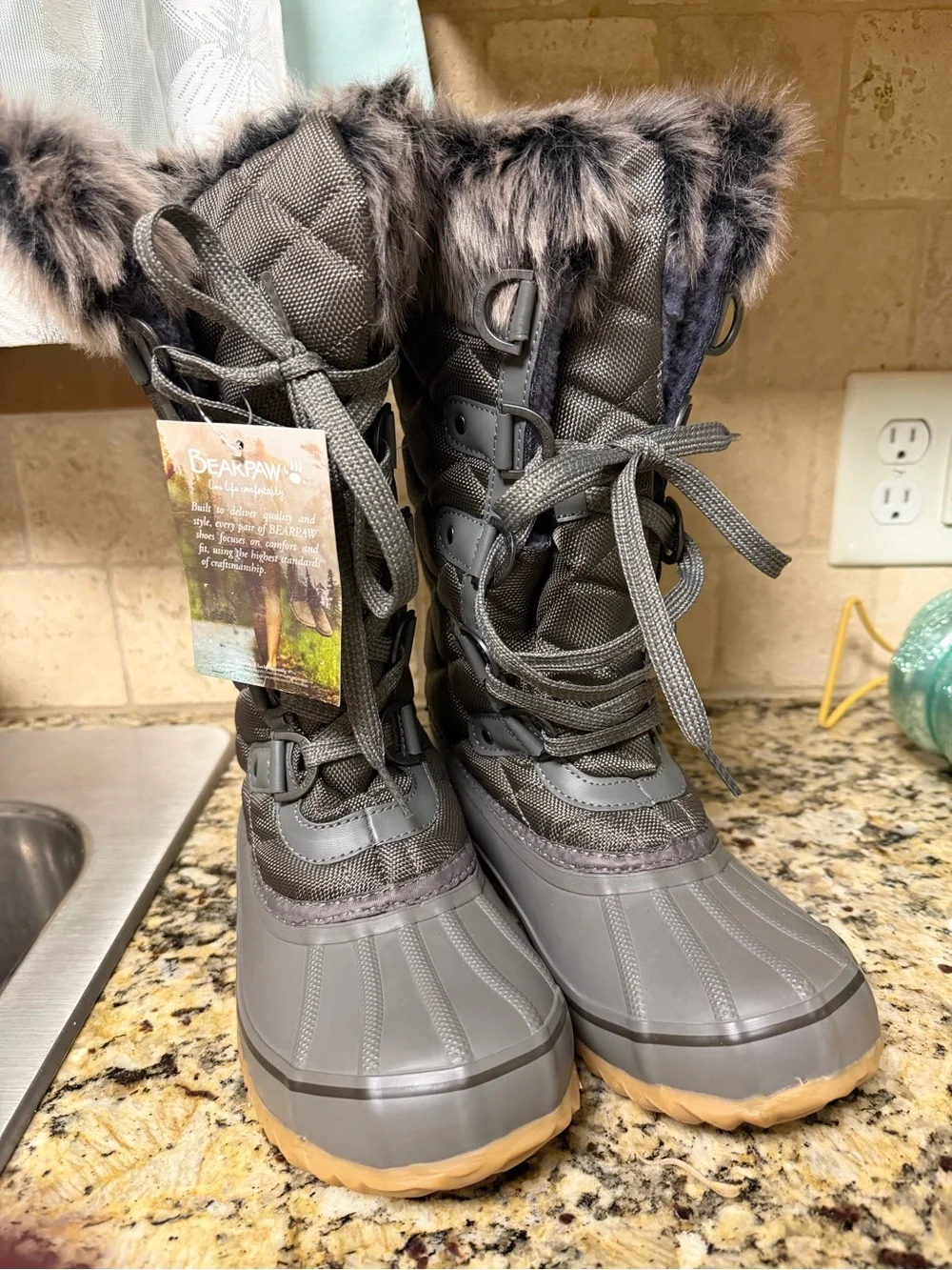 BearPaw Gray Lace-Up Faux-Fur Snow Boots